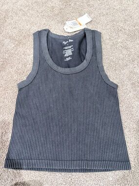 Hippie Rose Ribbed Tank Top Charcoal Gray
